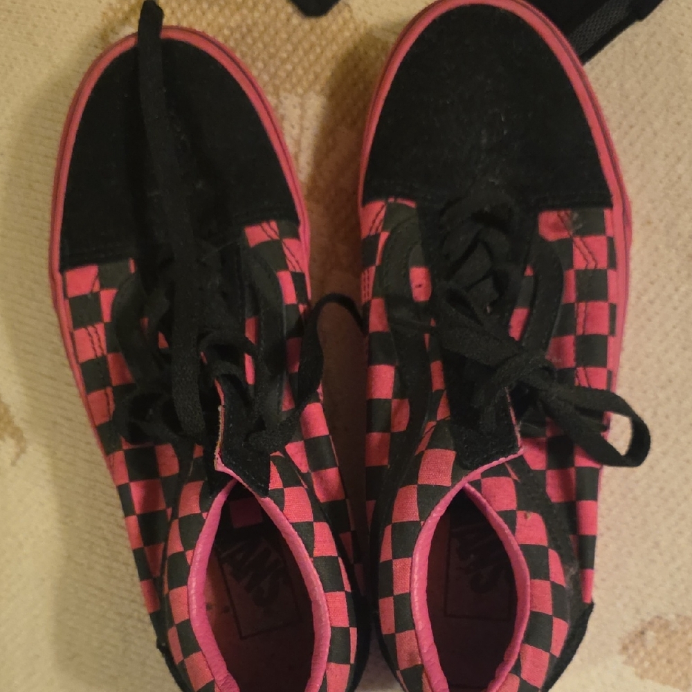 Vans Kids Black and Pink Checkerboard Skate Sneakers